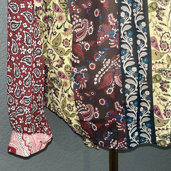 SOFT SURROUNDINGS LANGDON Paisley Patchwork Blouse Shirt Tie Front - NWT - PL - Picture 9 of 13
